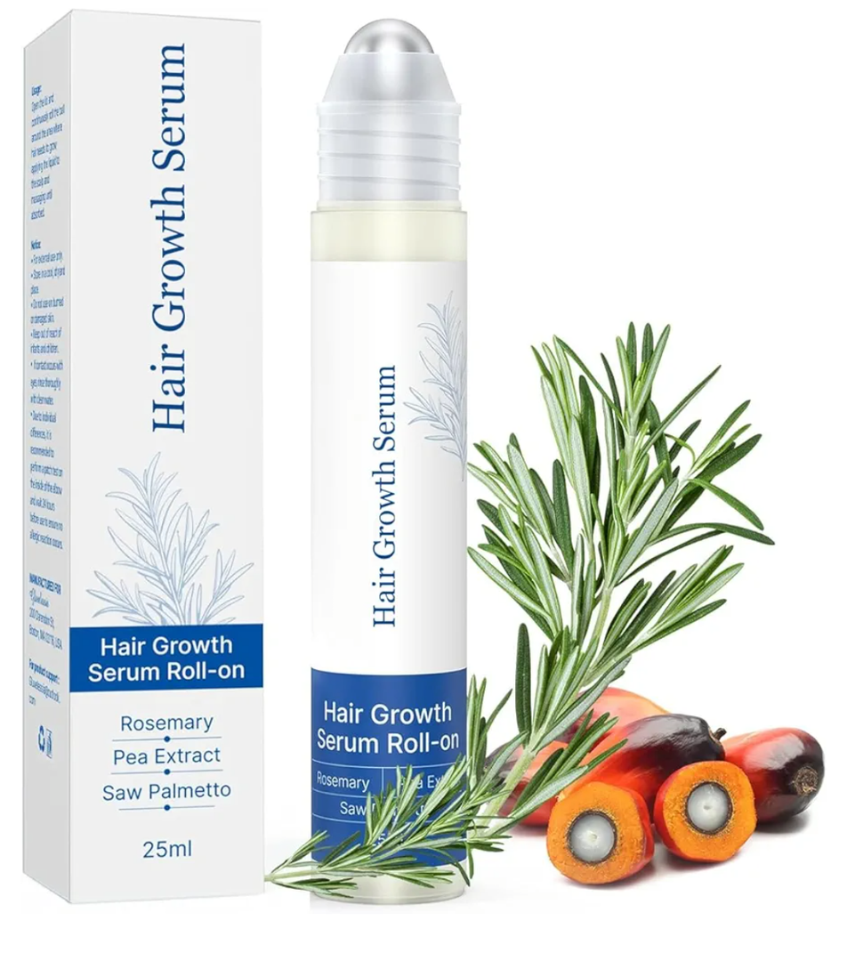 Hair Growth Serum Roll On with Rosemary | Helps Promote Thicker, Fuller Looking Hair | Non-Greasy, Clean Formula for Women & Men with Saw Palmetto | 0.84 fl oz (Single Bottle)