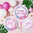 Oneder the Sea Decorations - 96 Pcs Under the Sea 1st Birthday Party Supplies, Pink Purple Ocean Animal Tableware Underwater World Disposable Paper Plate Napkin Fork for Girls Serves 24 Guests
