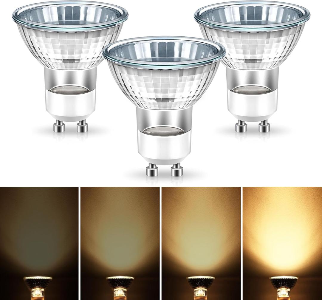 GU10 Halogen 50W Bulbs, 120V Halogen Light Bulb, GU10 Base Replacement for Candle Warmer Lamp Bulb, Warm White Dimmable Glass Cover for Spot Recessed Track Lighting, Range Hood Lights, 3 Pack
