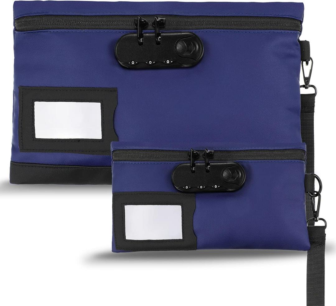Leifide 2 Pack Money Bag with Lock and Zipper 11.8 x 7.9 Inch and 9 x 5.1 Inch Cash Pouch Lock Bag with Combination Storage Pouch for Bank Deposits Credit Cards Notary Supplies(Dark Blue)