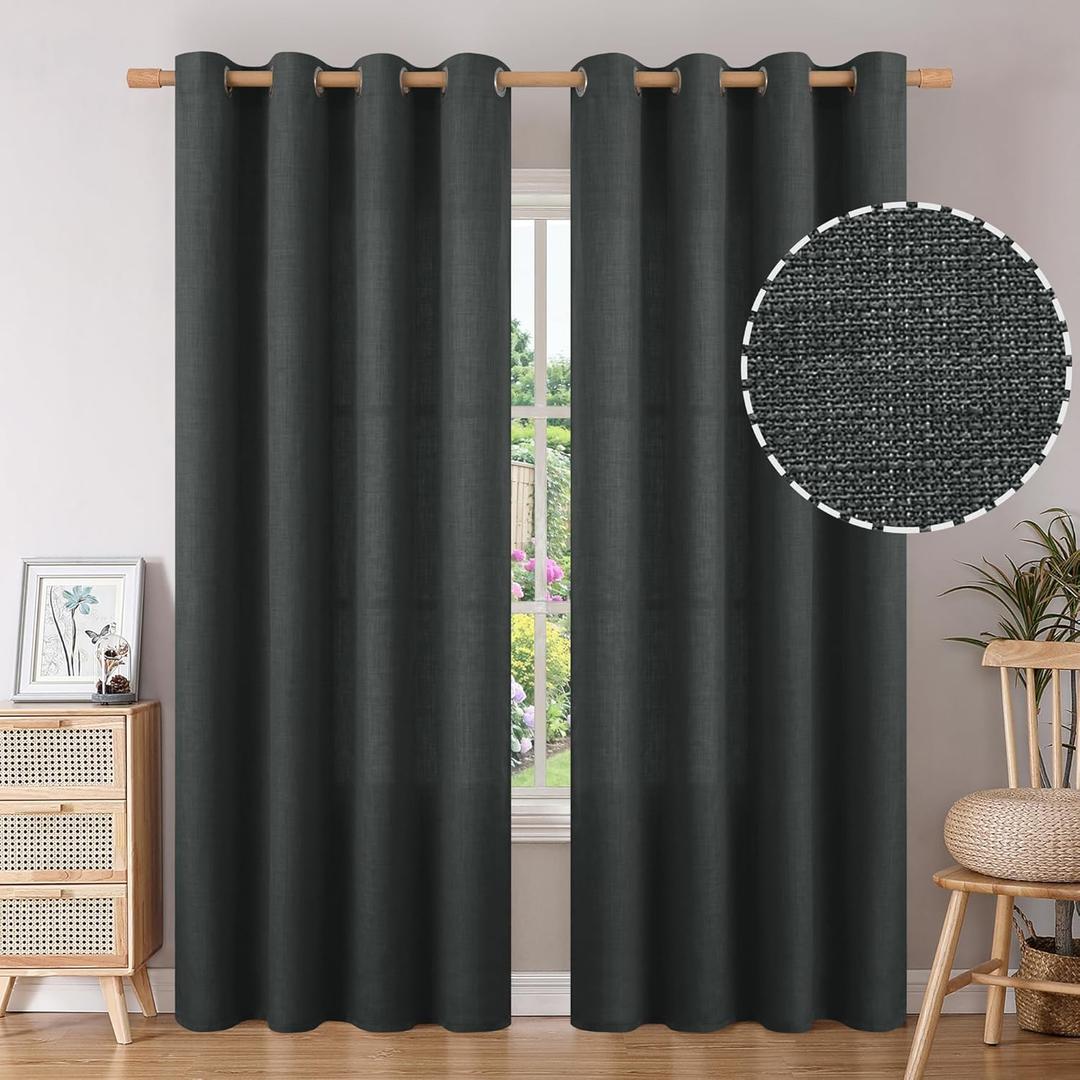 BGment Faux Linen Curtains for Living Room 84 Inch Length 2 Panels Set, Burlap Textured Thick Long Curtains Light Filtering Privacy Window Drapes with Grommet, 52 Inch Wide Each Panel, Dark Grey (52"W x 84"L (Pack of 2))