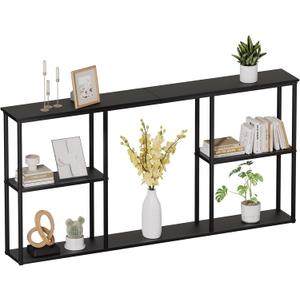 WOHOMO Black Console Table,3-Tier Small Entryway Table,Long Sofa Table for Hallway,Living Room(63 inch)
