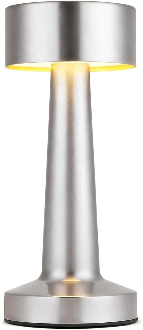 HPUFKOT Portable LED Table Lamp, 3-Levels Brightness Metal Desk Lamp,3 Color Touch Control Rechargeable Lamp, Ideal Bedside Lamp for Nightstand,Bedroom, Living Room (Silver)