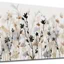 Abstract Floral Canvas Wall Art Grey Cream White Grass Flowers Canvas Pictures Modern Landscape Painting Botanic Artwork for Living Room Bedroom Kitchen Office Wall Decor Ready to Hang 20" x 40"