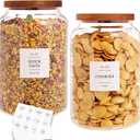 CZHQSMZ Set of 2 Large Glass Flour and Sugar Containers with 132 Pantry Labels - Glass Food Storage Jars with Airtight Bamboo Lid for Flour Pasta Candy Coffee Cookie and More(1 Gallon/4000 ml)