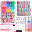 Hair Accessories for Girls, 1350P Colorful Hair Ties with 44P Hair Clips, Glitter Butterfly Hair Clips, Hair Wax Stick, Butterfly Hair Claws, Hair Barrettes with Comb Set&Organizer Box, Ideal Gifts