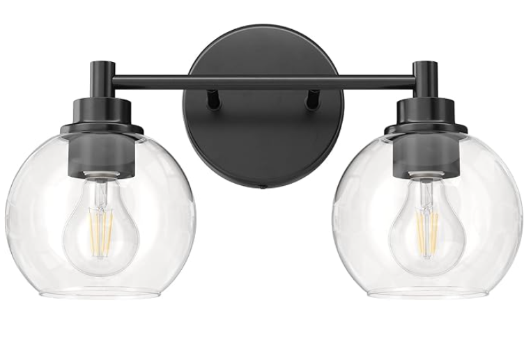 VONLUCE Bathroom Light Fixtures, 1-Light Bathroom Vanity Light with Globe Glass Shades E26 Sockets, Vanity Lights for Bedroom Hallway Living Room, Black Finish