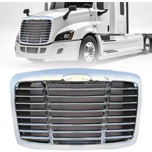Front Grill Grille with Bug Screen Compatible with 2008-2017 Freightliner Cascadia, Front Bumper Radiator Grille Screen Painted Chrome