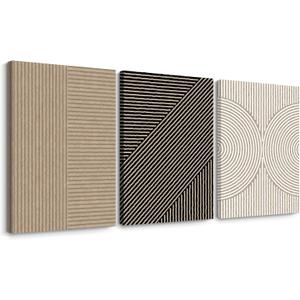 Boho Modern Wall Art Pictures Neutral Abstract Canvas Wall Decor Minimalist Line Wall Art Beige Brown Black Poster Mid Century Painting Artwork for Living Room Bedroom 12x16x3 Inch Wrapped Canvas (12x16 Inch Wrapped Canvas, Brown Line Prints)