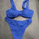 Soly Hux Ribbed Bikini Sets Scoop Neck Cheeky Swimsuit Textured Two Piece Bathing Suit (Blue, S)