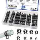 Tnisesm 80Pcs Spring Band Hose Clamps Assortment kits Silicone Vacuum Hose Pipe Clamp 7mm 9mm 10mm 11mm 14mm 15mm 16mm 18mm Low Pressure Air Clip Clamp(Black)
