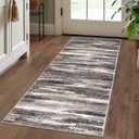 Lansny Modern Abstract Runner Rug 2x5, Dark Light Brown White Washable Kitchen Runner Entryway Rug Mat Non-Slip Soft Hallway Rug Runner Thin Print Faux Wool Carpet for Bedroom Laundry Room Indoor,  Dark Light Brown White, 2' x 5' (Runner)