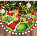 Christmas Tree Skirt - Soft and Funny Farmhouse Christmas Tree Collar with Red & Green Trim Decor Xmas Holiday Decoration