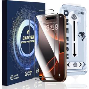 OneFish Full Edge Coverage Tempered Glass Screen Protector for IPhone 15 Pro 6.1 inch, 2 Pack Edge Reinforcement, Self-Aligning Installation, Case Friendly HD Screen Protectors