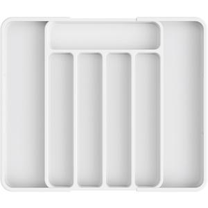 2 x Kitsure Cutlery Drawer Organiser for Kitchen - Adjustable Cutlery Tray for Effortless Utensil Sorting, Versatile Kitchen Storage & Organisation Solution, 12.13" x 1.54" x 8.07"~13.90", White (Medium)