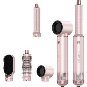 5 in 1 Hair Styler & Hair Dryer Brush, Low-Speed Negative Ionic Air Styler Drying, Multi Hair Styler, Professional Blow Dryer Brush for Curling Volumizing Straightening Styling (Pink)