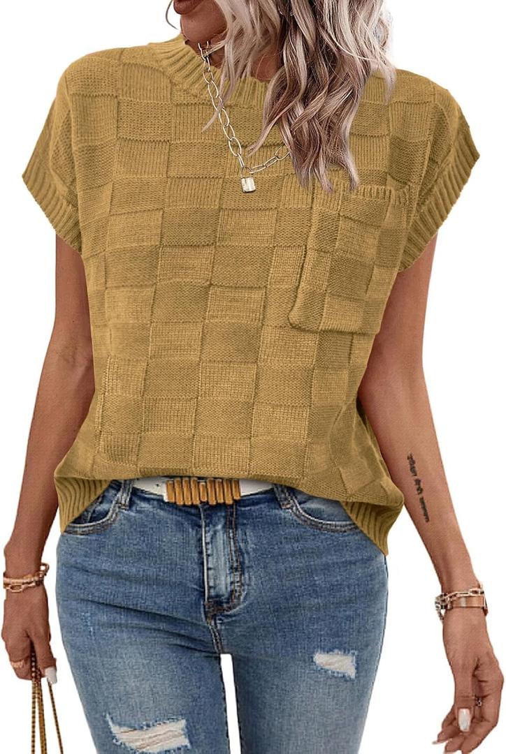 Dimur Women's Tank Top Sleeveless Sweaters Vest with Pockets Business Casual Outfits Lightweight Tunic Tops Dark Apricot XX-Large