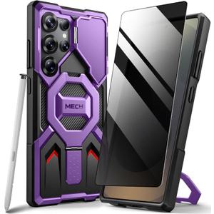 TONGATE Magnetic for Samsung Galaxy S25 Ultra Case with Privacy Screen Protector, [Compatible with MagSafe][Camera Protective Cover][Military-Grade Protection] Ring Stand Phone Case S25 Ultra, Purple