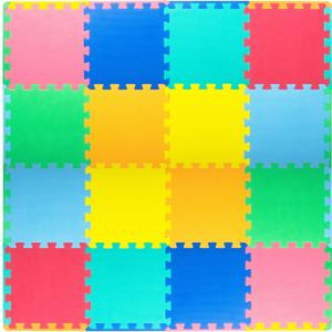 ProSource Baby Play Mat, Soft Foam Floor Tiles for Kids, Interlocking EVA Panels for Playpen Use, Crawling Development Surface, Safe Non-Toxic Toddler Flooring, 16 Tiles, Multicolor