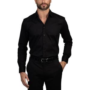 Vince Camuto Slim Fit Cotton Stretch Long Sleeve Dress Shirt for Men Spread Collar Shirts Mens Formal Premium Fabric Black M
