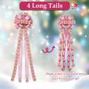 Choies Christmas Tree Bows,53 x 13 Inch Glitter Pink Bow Topper for Christmas Tree,Large Christmas Tree Bow with Long Streamers,Wired Edge Decorative Bow for Wreath Door Party Xmas Decoration