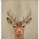 MOFUYU Vintage Christmas Reindeer Wall Art Poster Hanger Framed,Reindeer Decor,Rustic Winter Holiday Xmas Red Nose Rudolph Canvas Prints Wall Decor for Home Bedroom Living Room, 12x16 Inch
