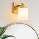1 Light Modern Bathroom Light Fixtures Over Mirror, Brass Finish Vanity Lights for Bathroom Wall Sconces with Milky White Glass Shades, E26 Socket (Bulbs Not Included)