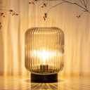 Battery Operated Lamp, Cordless Table Lamps Battery Powered Bedside Small Lamp with LED Bulb, Decorative Glass Lamp for Bedroom Living Room Home Decor-Light Grey