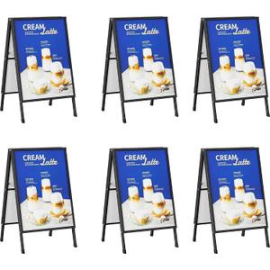 6 PACK 24 x 36 Inch A Frame Sign, Heavy Duty Double-Sided Sandwich Board, Folding Sidewalk Sandwich Board Signs, for Storefronts, Cafes, Cultural Venues, Black, Frame Only