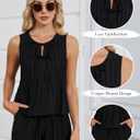 Blooming Jelly Womens Two Piece Sets Pleated Vacation Outfits Resort Wear Beach Linen Set Cruise Summer Matching Set 2025 (Black, L)