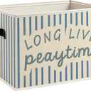 Kids Playroom Foldable Storage Bins Box with Handles, Long Live Playtime Blue Striped Decorative Storage Boxes Baskets Toybox Organizer for Kids Boys Girls Nursery Room Bedroom Playroom