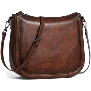 COOLCY Real Leather Crossbody Bags for Women Handbags Ladies Hobo Shoulder Purse Vintage Satchel Cross Body bag with 2 straps