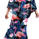 MAKABO Kaftan for Women Dress V Neck Short Sleeve Beach Vacation Bikini Swimsuit Cover Ups Loungewear for Summer (Pink Flamingo)