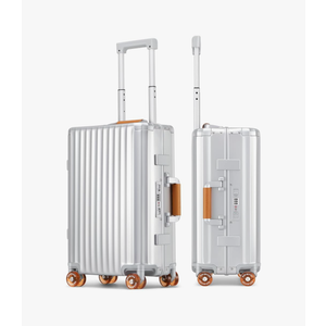 ROAMING 24 Inch Check Luggage Durable All Aluminum Hardshell Suitcase - Zipperless Luggages Airline Approved with 360° Spinner Wheels, TSA Lock, USB Port Smart Organizational Pockets（Silver orange）