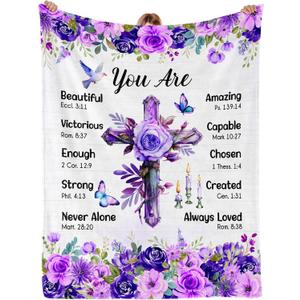 Christian/Religious/Inspirational/Spiritual Birthday Gifts for Women, Baptism Gifts for Girl, Religious Gifts for Mom Sister Friend, Purple Blanket, Christian Throw Blanket 50" x 60"