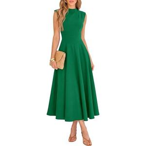 BTFBM Summer Dresses for Women 2026 Mock Neck Sleeveless High Waist Flowy Aline Maxi Spring Wedding Guest Dress Cocktail Medium