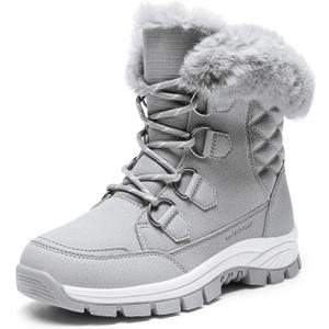 DREAM PAIRS Waterproof Snow Boots for Women, Faux Fur Cozy Warm Insulated Winter Boots Lace Up Mid-Calf Outdoor Shoes for Walking Hiking Hespera (9, Light Grey)