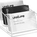 Uniclife Acrylic Business Card Holder for Desk 3 Slots Clear Business Card Display Stand for Men & Women Desktop Business Card Organizer Card Stand for Office Home Exhibition, 180 Card Capacity