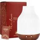 Essential Oil Diffuser Lamp, White Ceramic + Brown Wood, Ultrasonic 180ml Whispersoft, 4 Timers | 5 Light Settings, Auto Shut Off, Home + Office, Humidifier Air Purifier Aromatherapy