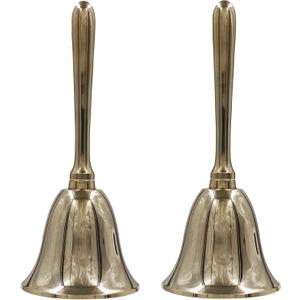Super Loud Polished Brass Hand Call Bell for Weddings, Christmas & School - Polished Brass Hand Bell by The Metal Magician (Pack of 2)