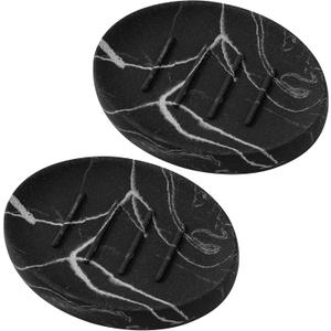 Soap Dish Bathroom Resin Marble Look Bar Soap Holder for Shower Soap Tray for Kitchen Sink 2 Pack(Marble Black)