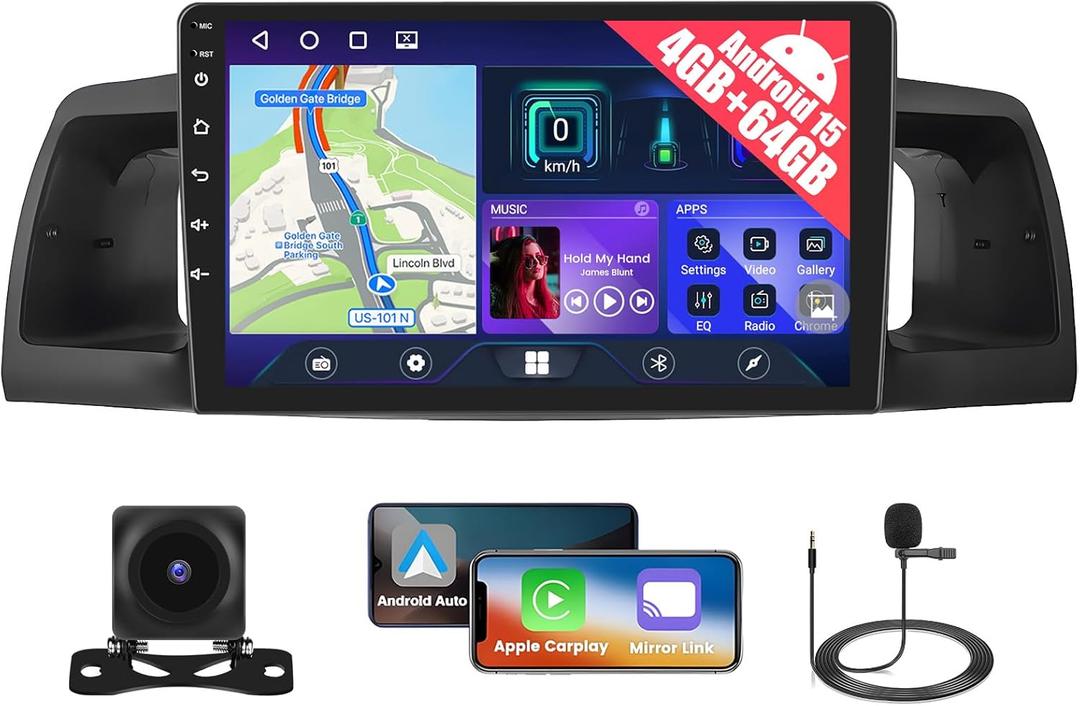 [4+64G] Android 15 Car Radio for Toyota Corolla EX 2005-2012 with Wireless CarPlay & Android Auto, 9 Inch Touch Screen Car Stereo for Corolla with GPS Bluetooth 5.0 WiFi AHD Backup Camera 32EQ