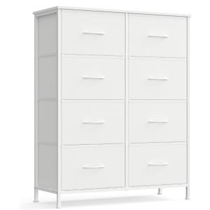 SONGMICS Dresser for Bedroom, Chest of Drawers, Steel, MDF, 8 Non-Woven Fabric Drawers, Storage Organizer Unit, Closet, Entryway, Cloud White and Snow White ULGS124W01S
