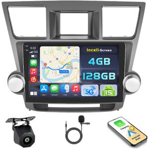 [4+128G] Android 15 Car Stereo for Toyota Highlander 2008-2013, Hikity 10'' in-Cell Touch Screen Radio Wireless Carplay Android Auto 5G WiFi Bluetooth 5.0 Mirror Link GPS SWC FM/RDS/EQ Backup Cam+Mic