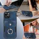 Case for iPhone 14 Wallet Case with Card Holder 360 Rotation Finger Ring Holder Stand, PU Leather Case Shockproof Protection Phone Case for Men WomenDark Blue