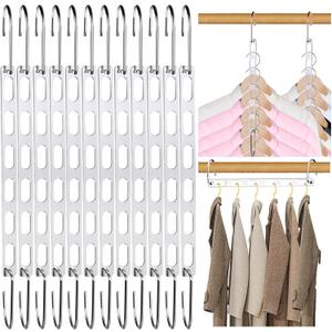 12 Pack Space Saving Hangers for Clothes, Collapsible Metal Hangers Organizer, Clothes Space Savers, Closet Organizers and Storage, Dorm Room Essentials (Silver)