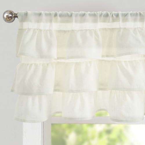 jinchan Ruffled Valance Curtain Linen Kitchen Window Valance for Living Room Bedroom 48x18 Inch Farmhouse Cottage Shabbychic Style Light Filtering Small Window Treatment 1 Panel Ivory