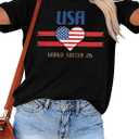 LOTUCY Women USA Soccer Shirt USA Flag Heart Printed Short Sleeve Shirt (M)
