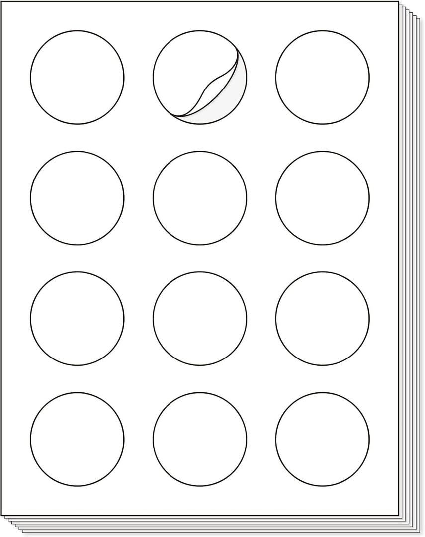 L LIKED 2'' Diameters Round Printable 300 Labels Sticker Labels for Laser/Inkjet Printer, Matte White Blank Circle Stickers for Jar Packaging or Product Labeling (25 Sheets)