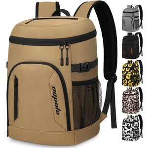 Capolo Cooler Backpack 30/45 Cans, Insulated Thermal Bag Beverage Soft Cooler Lunch Camping Travel Picnic Hiking for Men Women (Khaki)